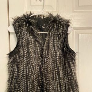 Black and white faux fur vest